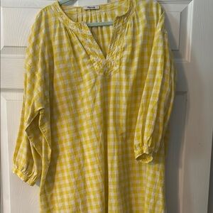 Yellow and White Smocked Tunic with 3/4 Sleeves